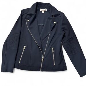 Michael Kors Black Moto Jacket w/ Gold Chain Logo – Size M